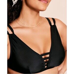 NWT Adore Me Plus Size 0X Elina Cage Front Swim Bikini Top Black Supportive